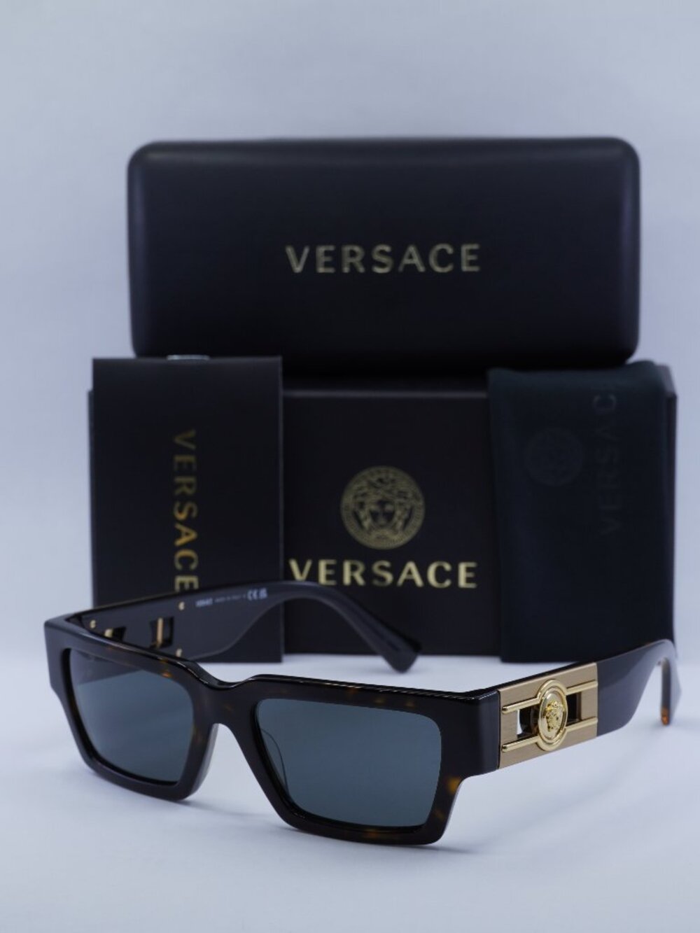 Versace VE4459 108/87 Unisex Rectangle Sunglasses – Havana / Dark Grey